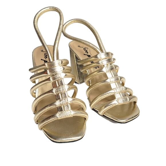 Free People Colette Cinched Block Heel in Metallic Gold Size 36.5 - Picture 12 of 13